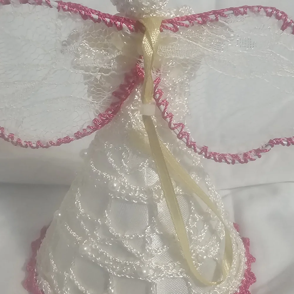 White and Pink Lace Angel Figurine